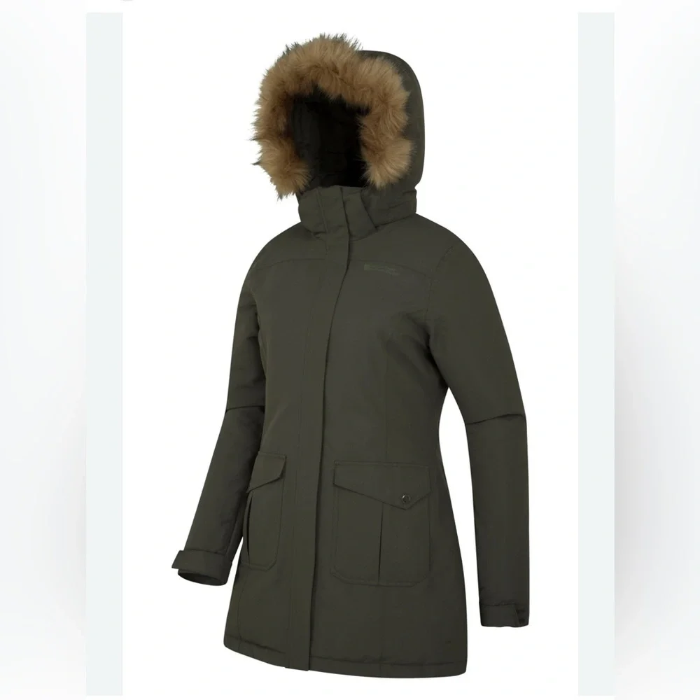 Like New Mountain Warehouse Women's Green Padded Jacket with Faux Fur Trim